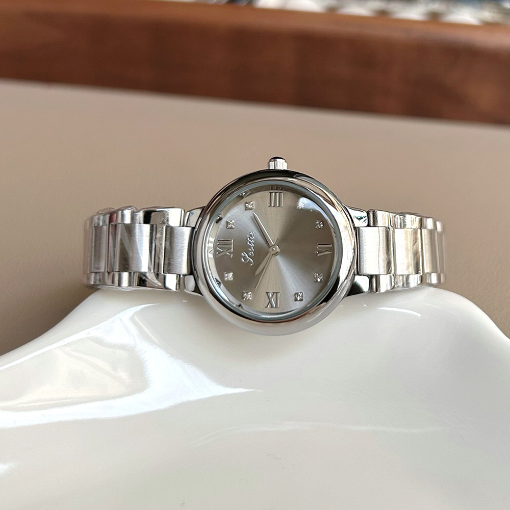 Jewelry Watches Silver - Silver Gray Steel Strip Simple Circular