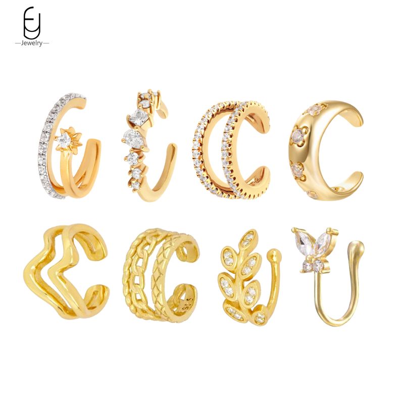 Ear Cuff No Piercing - 1PC Plated 24K Gold Mono Clip