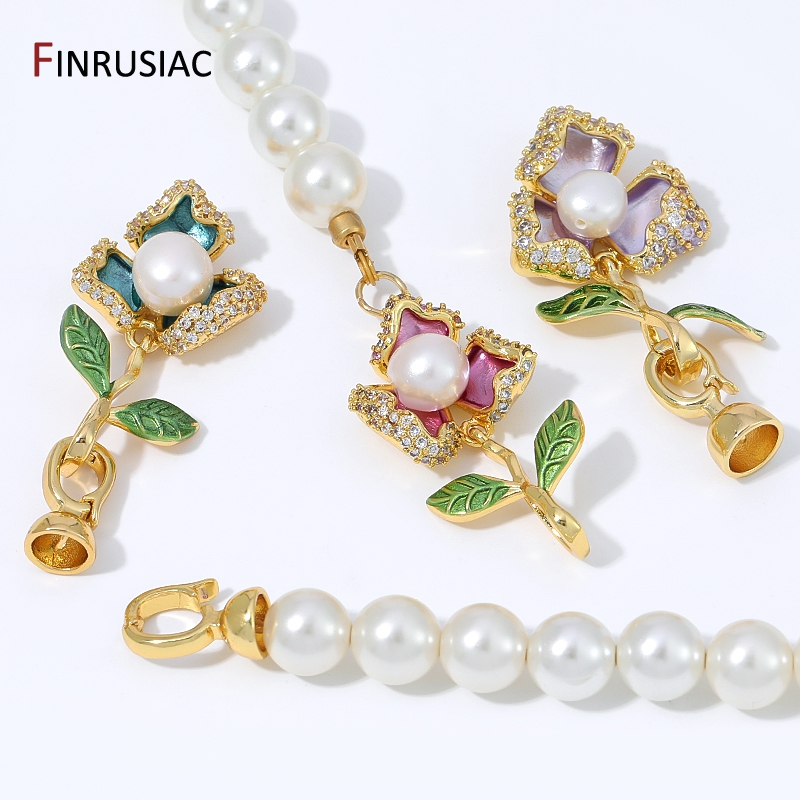Pearl Necklace - 18K Gold Plated Brass Zircon Enamel