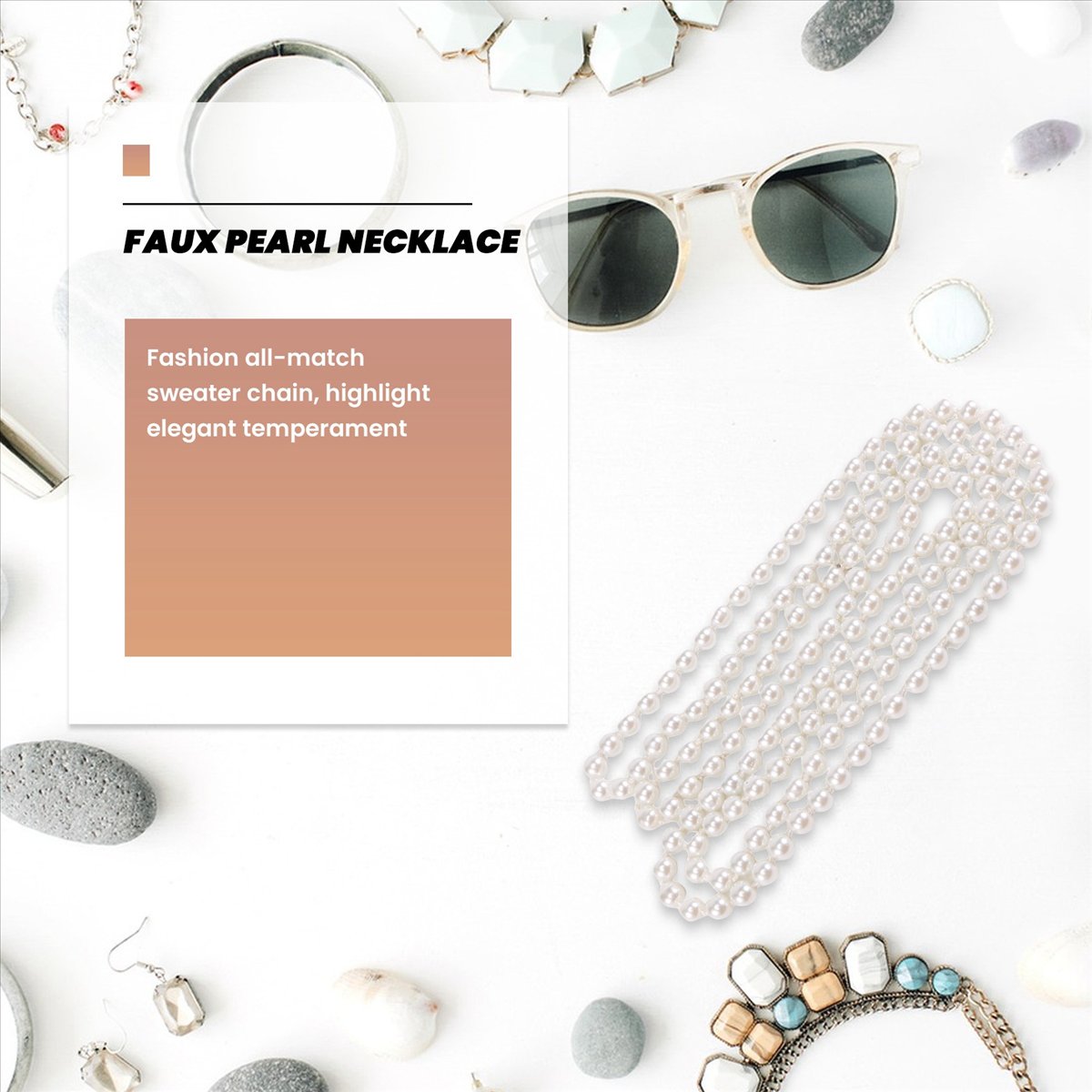 ABQR Faux Pearl Long Sweater C - Pearl Necklace ulasan dan harga