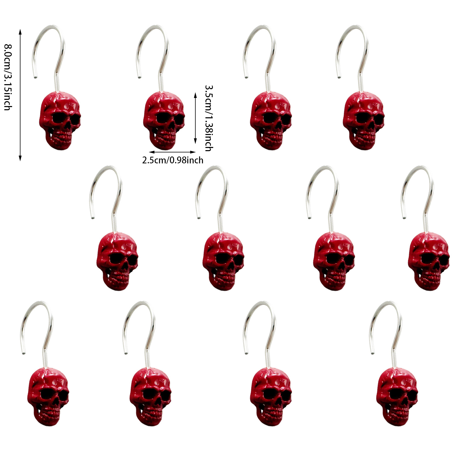 12Pcs Red Skull Shower Curtain - Gothic Skull Ring ulasan dan harga