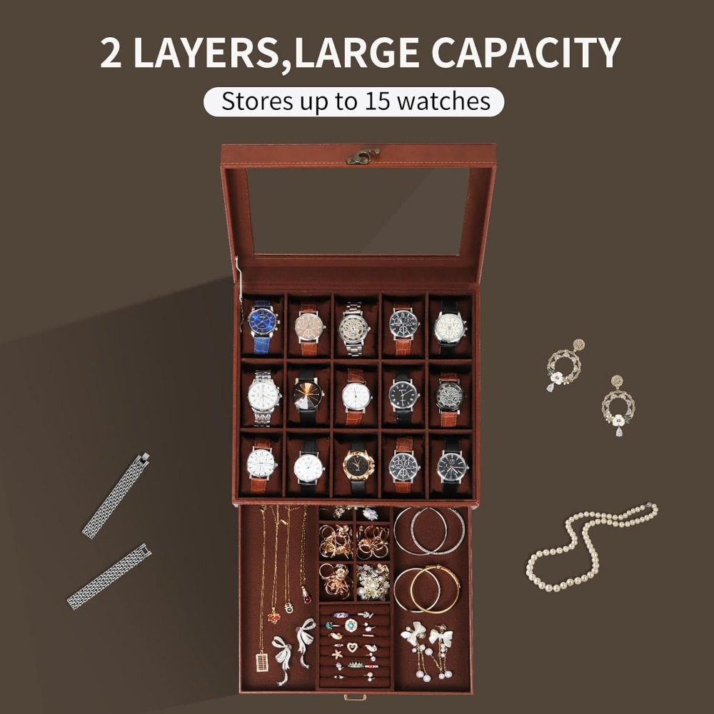 2-Layer Watch Box with Lock, H - Jewelry Box That Holds Watches ulasan dan harga